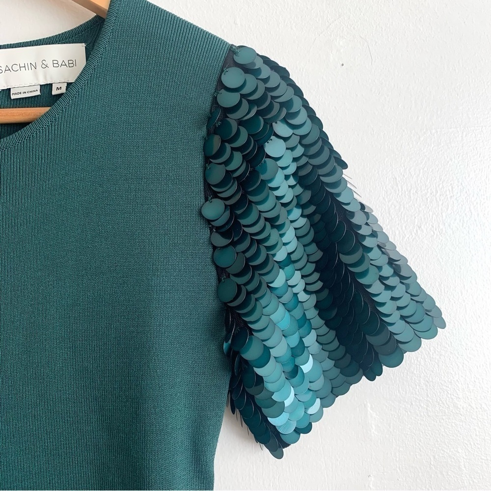 Sachin + Babi Emerald Green Sequin Bodycon Ribbed Dress - Picture 3 of 7